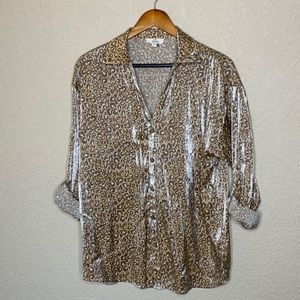 Entro leopard print iridescent Button up Top